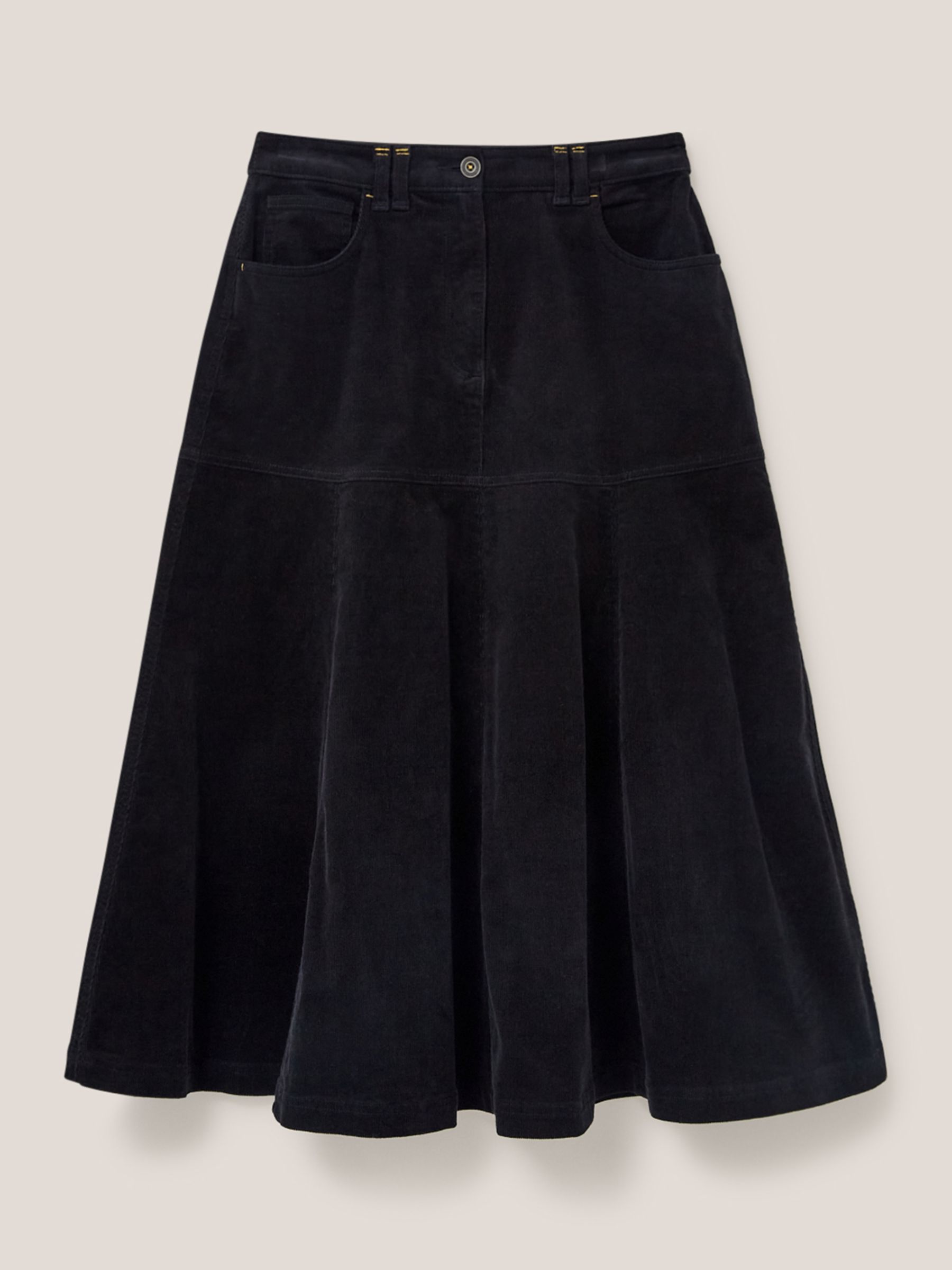 Buy White Stuff Organic Cotton Blend Corduroy Skirt, Pure Black Online at johnlewis.com