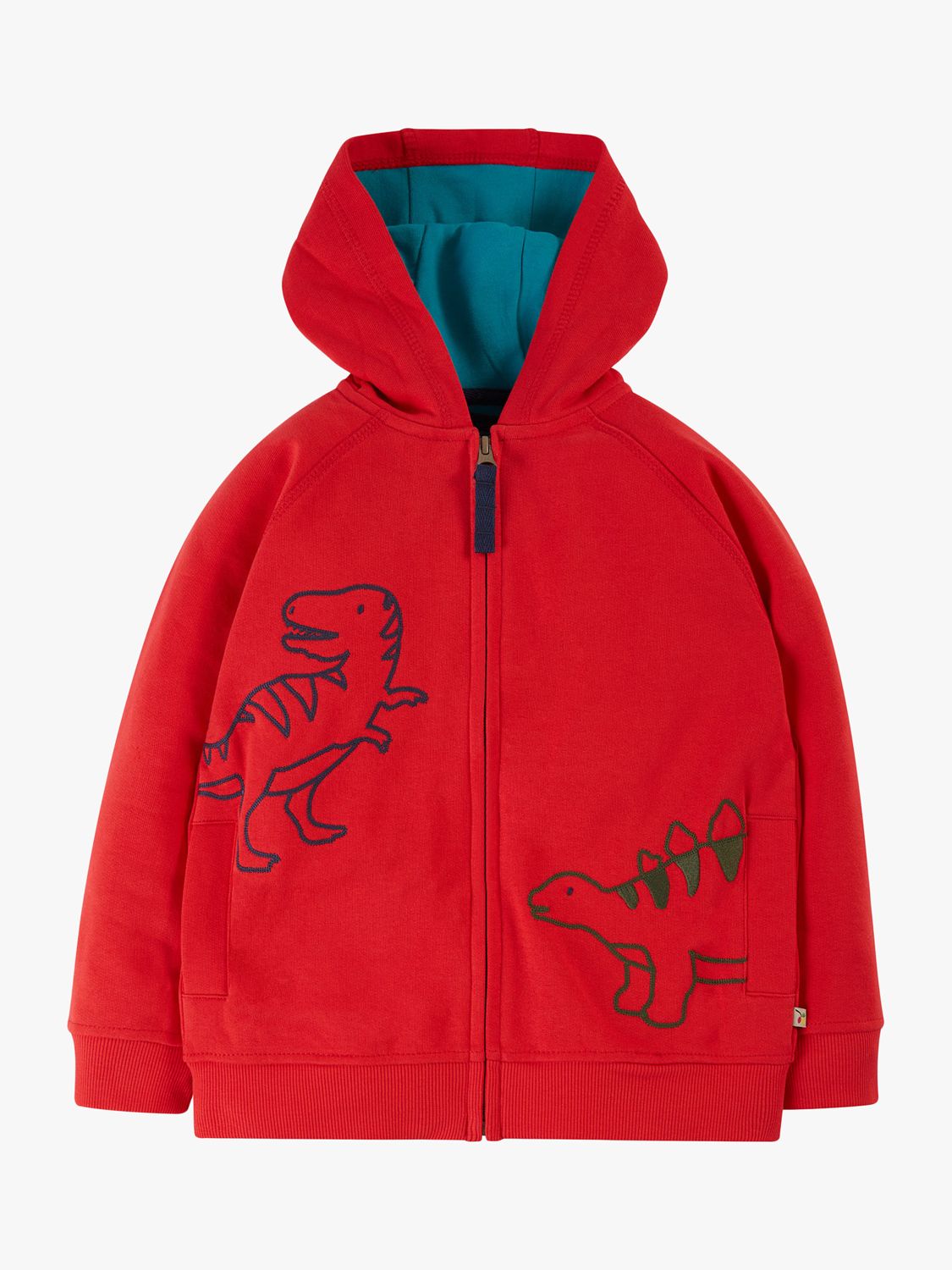 Buy Frugi Kids' Switch Luka Dino Zip Up Hoody, True Red Online at johnlewis.com