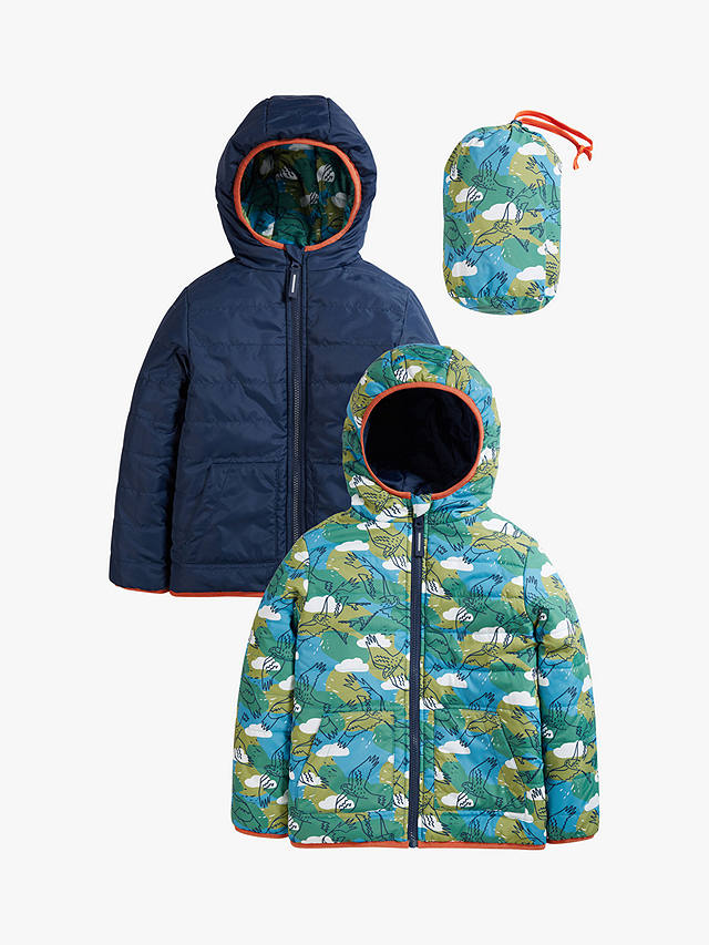 Frugi Kids' Reversible Toasty Trail Quilted Jacket, Indigo/Multi