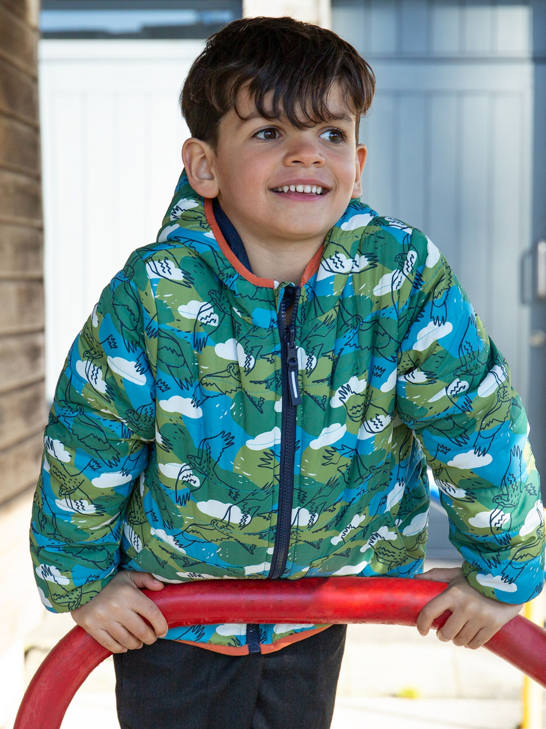 Frugi Kids' Reversible Toasty Trail Quilted Jacket, Indigo/Multi at ...