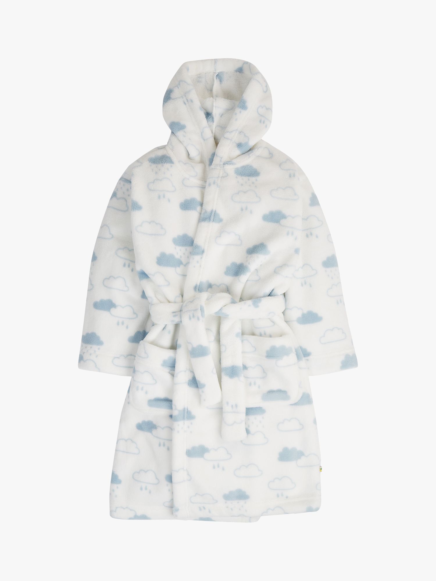 Frugi Kids' Brilliant Clouds Hooded Robe, White/Blue, 5-6 years