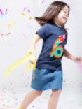 Frugi Kids' Magic Number 6 Organic Cotton Rocket T-shirt, Indigo/Multi
