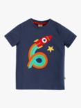 Frugi Kids' Magic Number 6 Organic Cotton Rocket T-shirt, Indigo/Multi