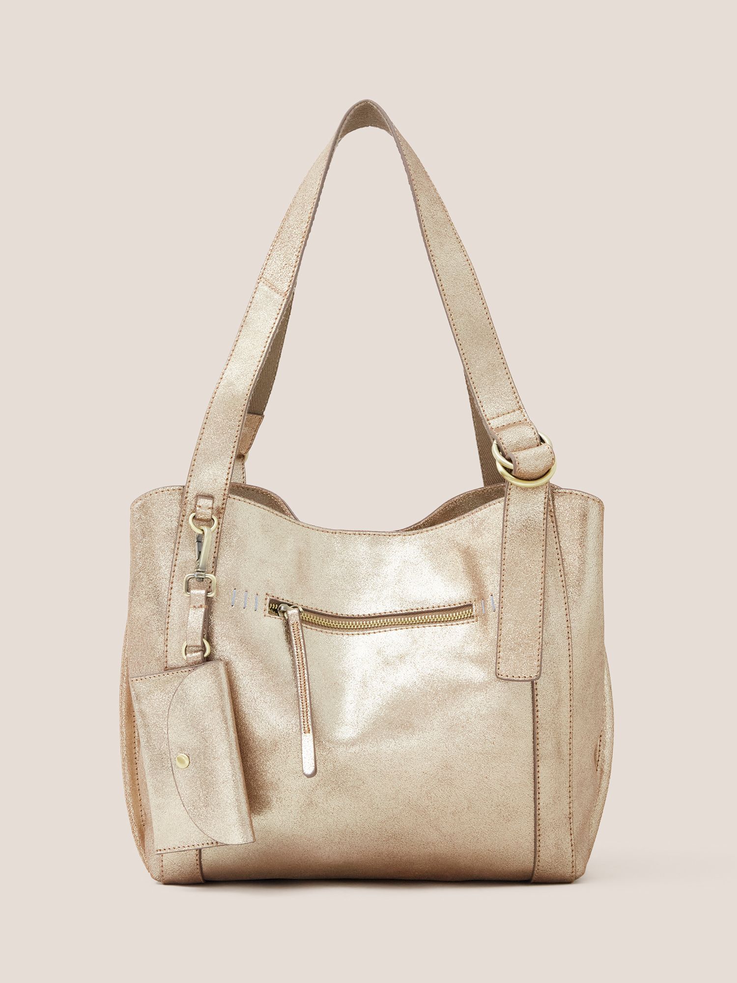 White Stuff Hannah Leather Tote Bag, Gold at John Lewis & Partners