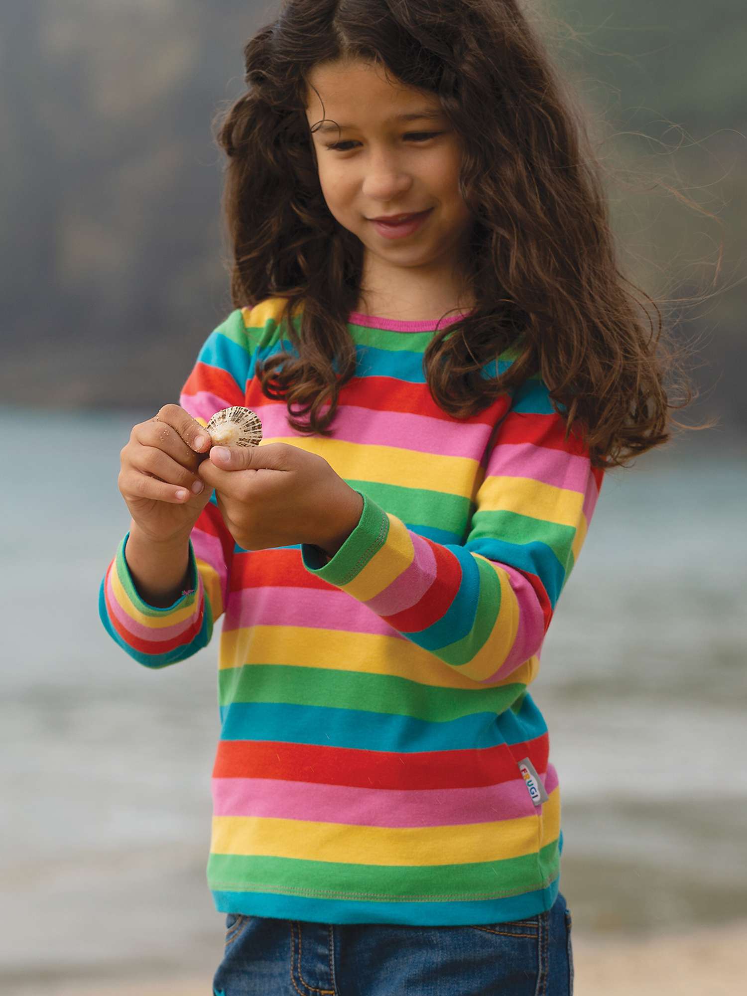 Buy Frugi Kids' Favourite Long Sleeve Rainbow Stripe T-Shirt, Multi Online at johnlewis.com