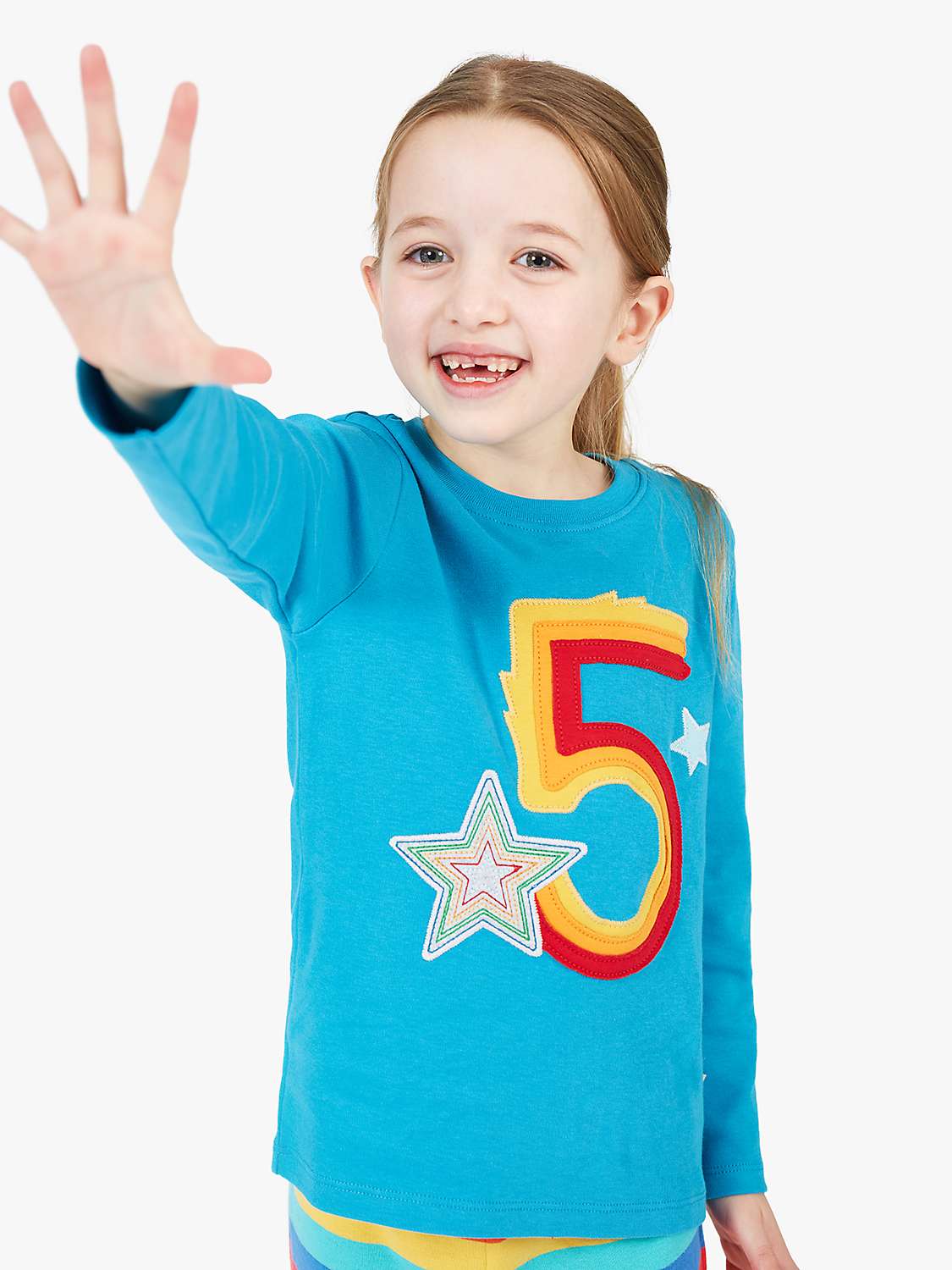 Buy Frugi Kids' Magic Number 5 Organic Cotton Star T-shirt, Tobermory Teal/Multi Online at johnlewis.com