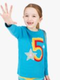 Frugi Kids' Magic Number 5 Organic Cotton Star T-shirt, Tobermory Teal/Multi
