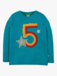 Frugi Kids' Magic Number 5 Organic Cotton Star T-shirt, Tobermory Teal/Multi