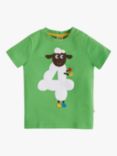 Frugi Kids' Magic Number 4 Organic Cotton Sheep T-shirt, Fjord Green/Multi