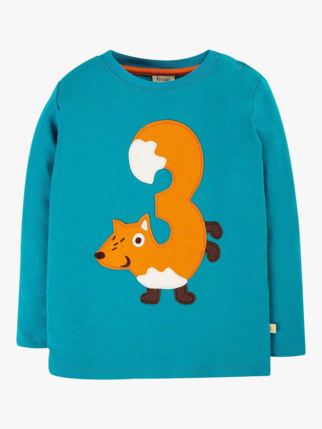 Buy Frugi Kids' Magic Number 3 Organic Cotton Fox T-shirt, Tobermory Teal/Multi Online at johnlewis.com