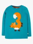 Frugi Kids' Magic Number 3 Organic Cotton Fox T-shirt, Tobermory Teal/Multi