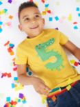 Frugi Kids' Magic Number 5 Organic Cotton Crocodile T-shirt, Bumble Bee Yellow/Multi