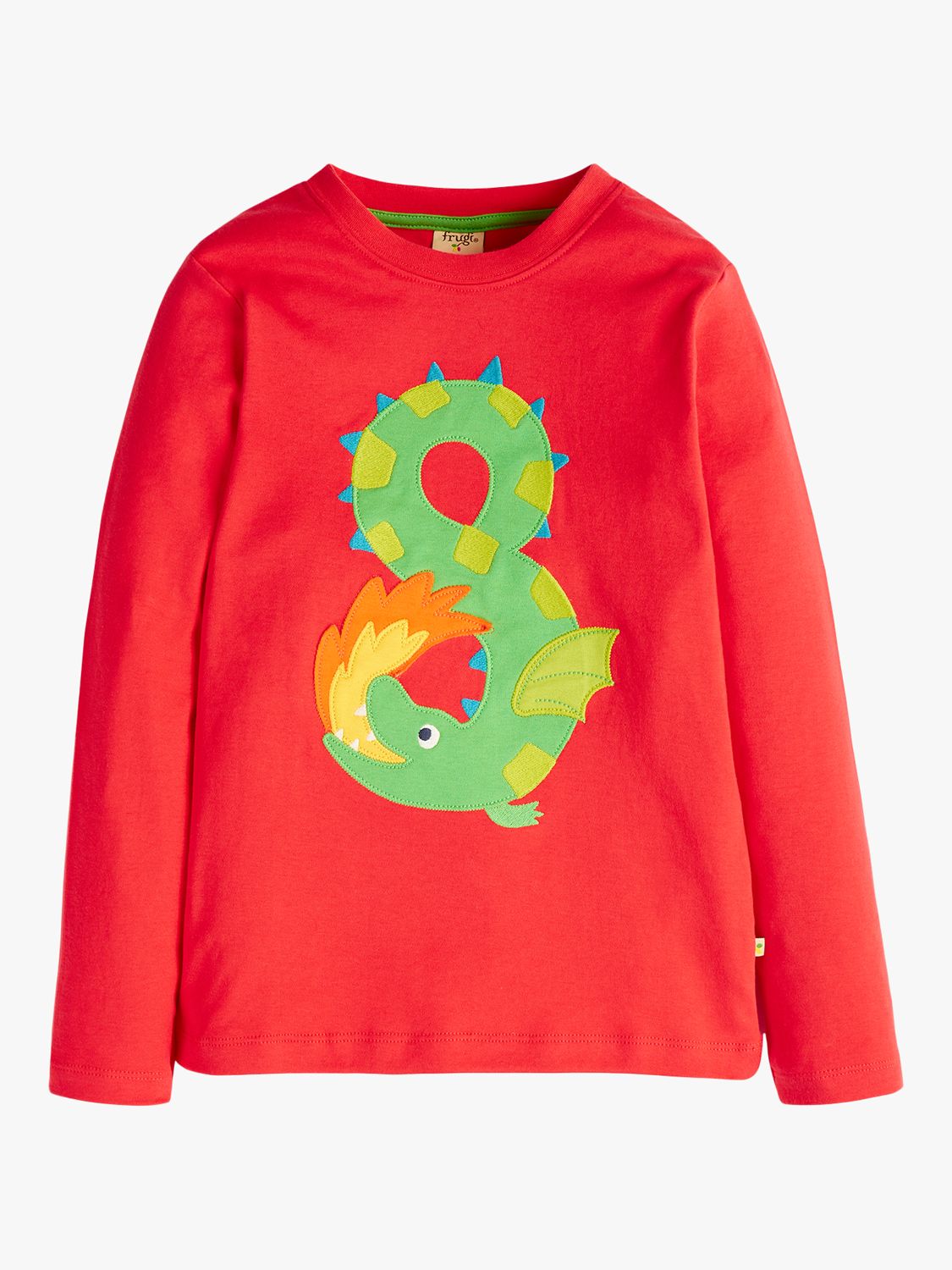 Frugi Kids' Magic Number 8 Organic Cotton Dragon T-shirt, True Red/Multi at  John Lewis & Partners