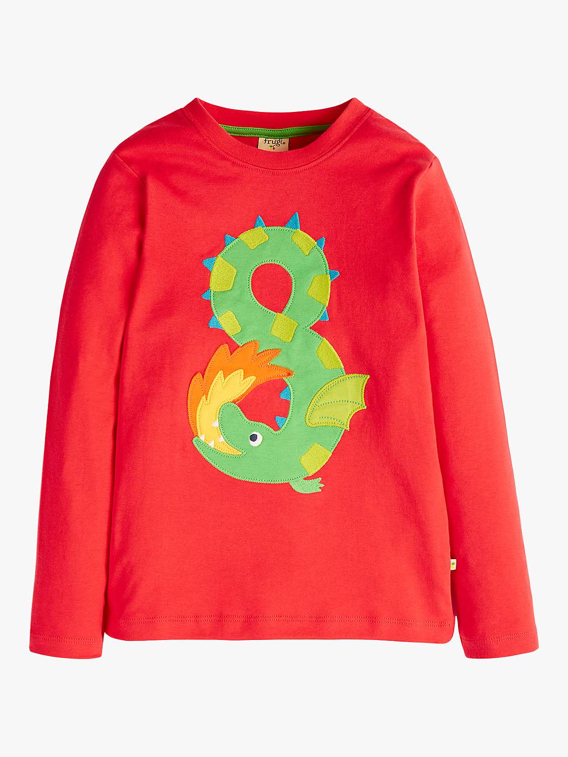 Buy Frugi Kids' Magic Number 8 Organic Cotton Dragon T-shirt, True Red/Multi Online at johnlewis.com