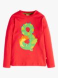 Frugi Kids' Magic Number 8 Organic Cotton Dragon T-shirt, True Red/Multi