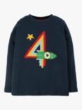 Frugi Kids' Magic Number 4 Organic Cotton Rocket T-shirt, Indigo/Multi