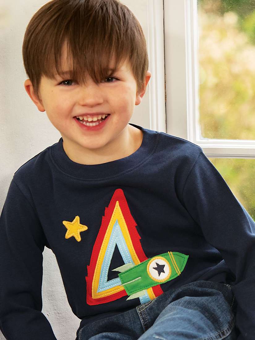 Buy Frugi Kids' Magic Number 4 Organic Cotton Rocket T-shirt, Indigo/Multi Online at johnlewis.com