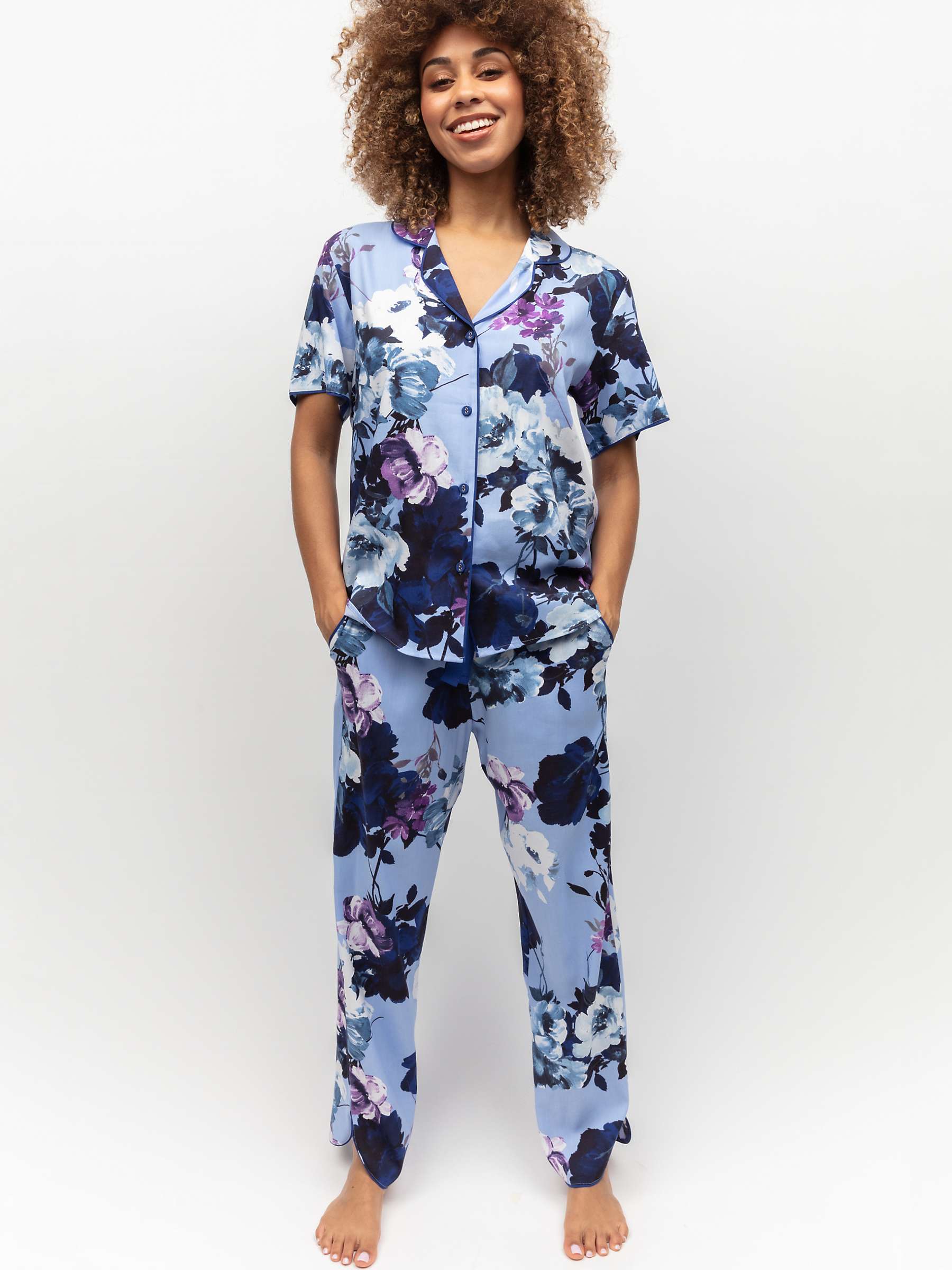 Buy Cyberjammies Madeline Floral Shirt Long Pyjama Set, Blue Online at johnlewis.com