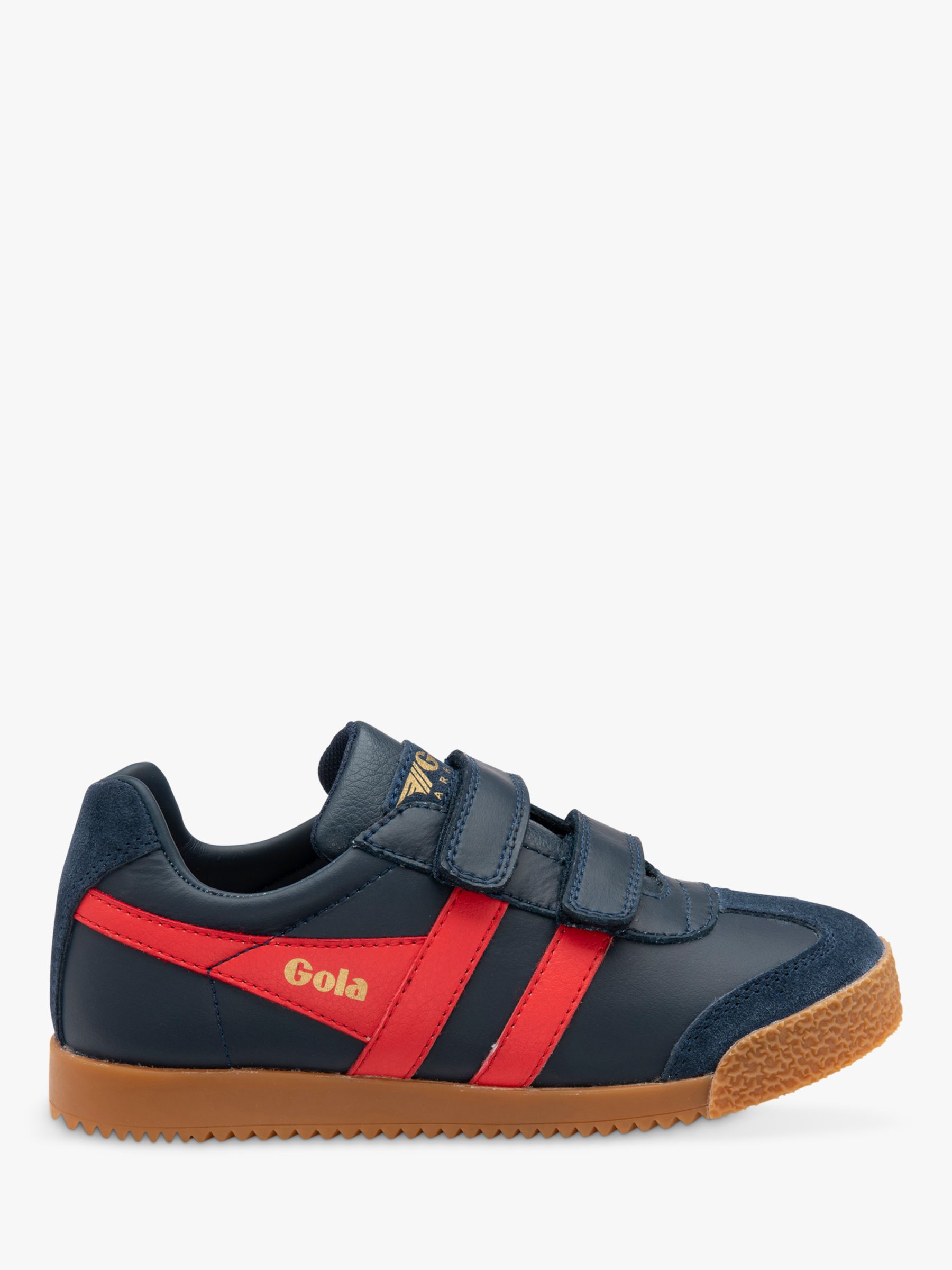 Gola Kids' Classics Harrier Leather Strap Trainers, Navy/Red, 8 Jnr