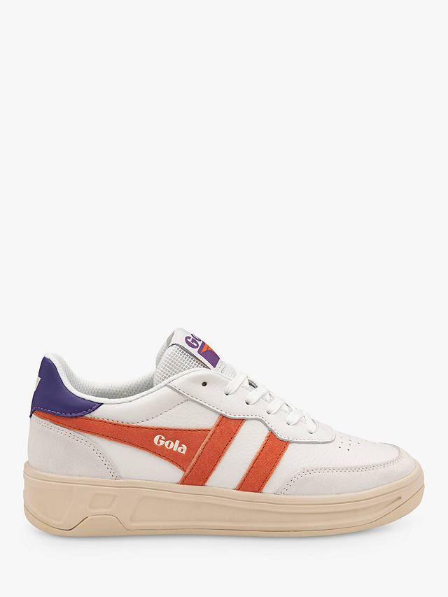 Gola Classics Topspin Leather Lace Up Trainers, White/Coral/Purple at ...