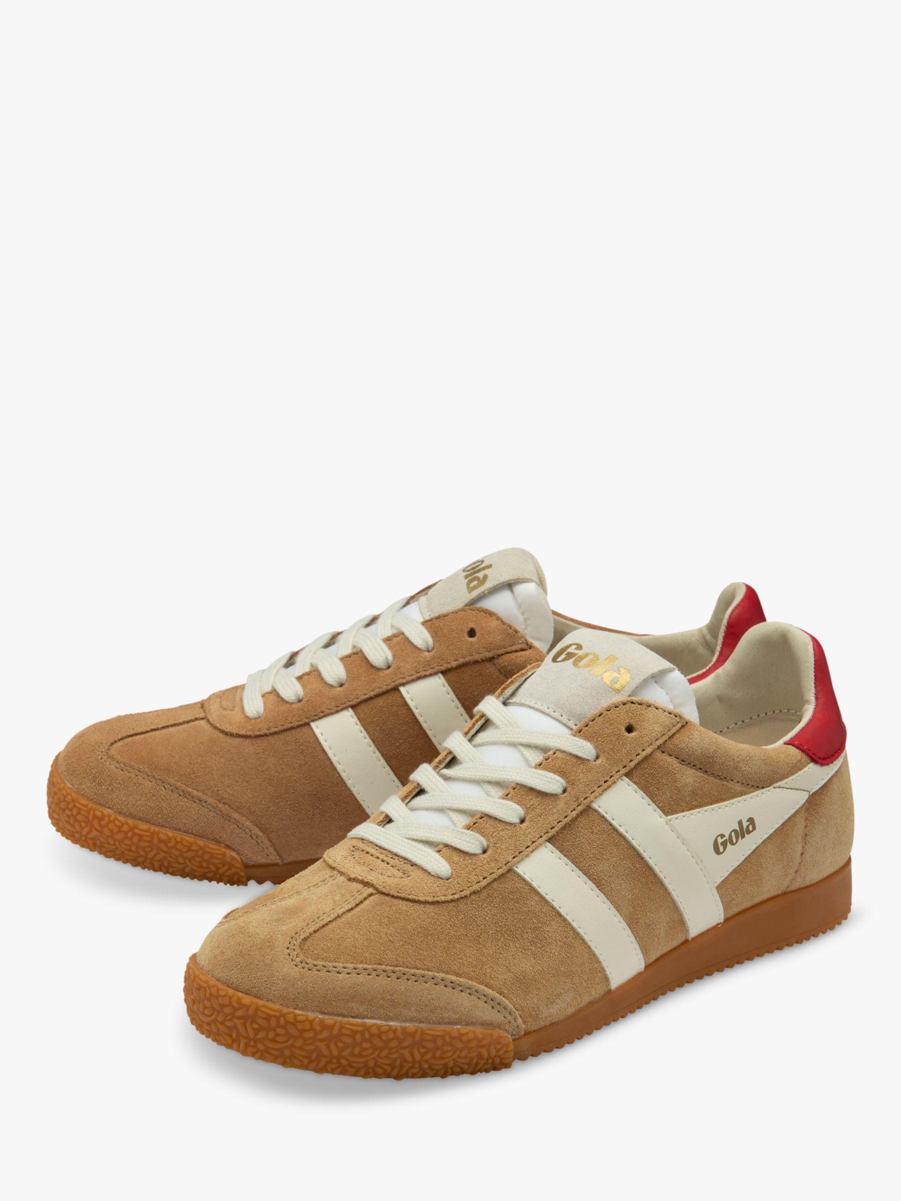 Gola Classics Elan Suede Lace Up Trainers, Caramel/White/Red at John ...