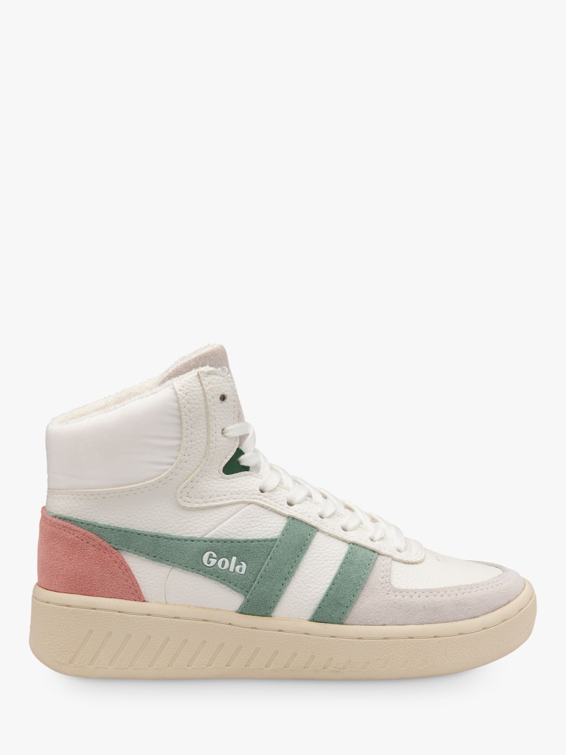 Gola Classics Slam Trident Hi Top Trainers, White/Green/Coral at John ...