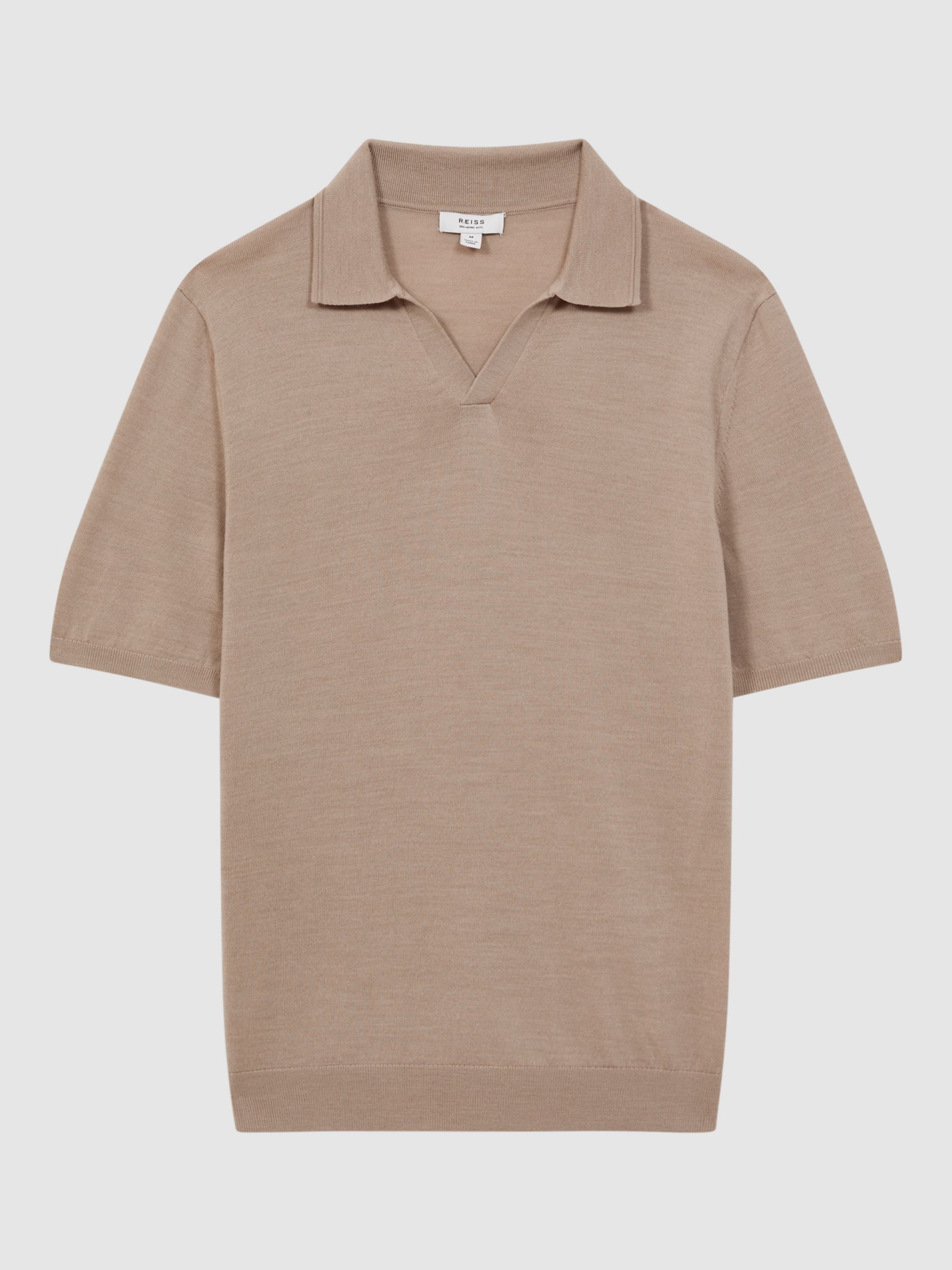 Reiss Duchie Wool Knit Polo Shirt, Mink at John Lewis & Partners