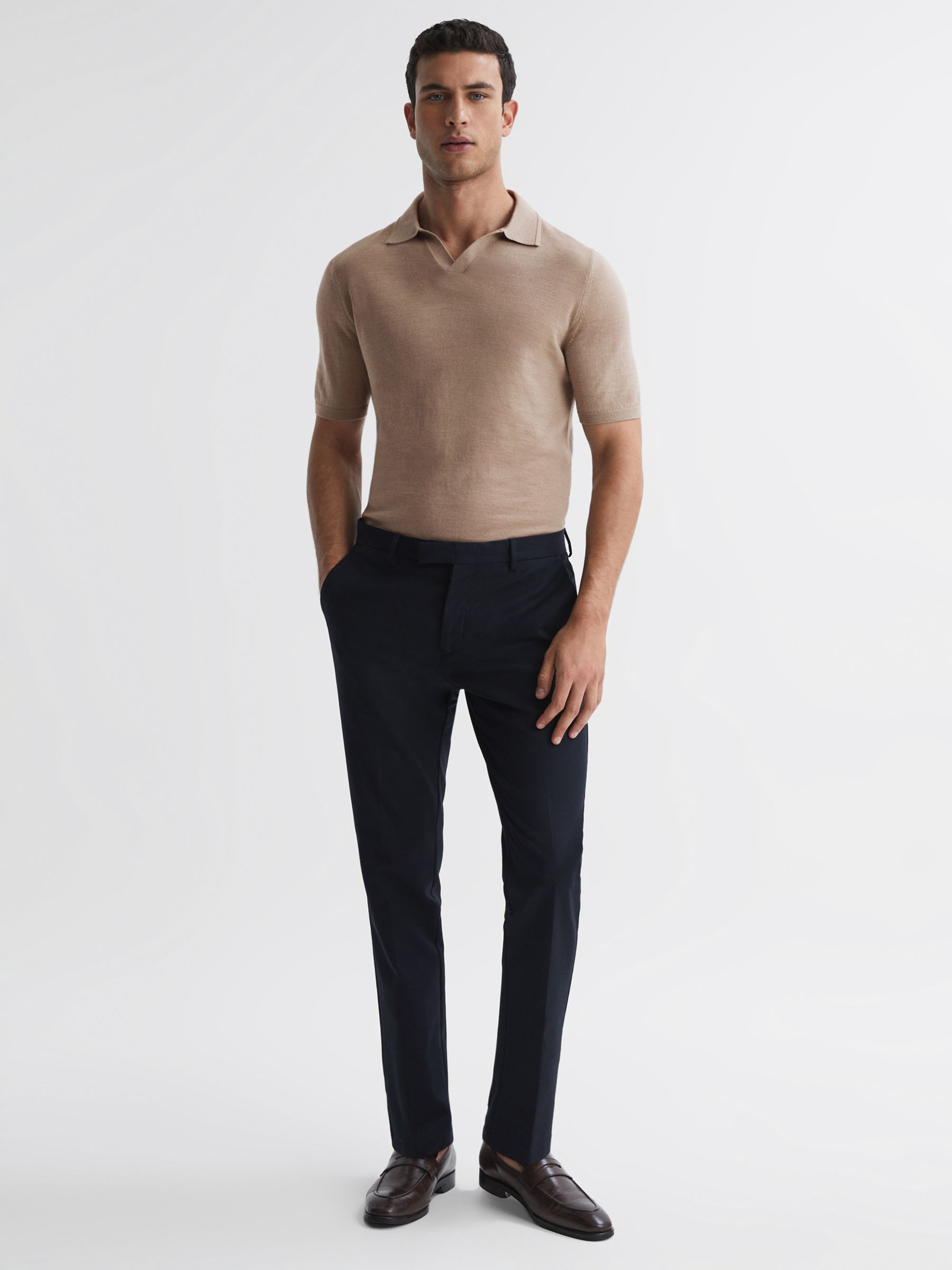 Reiss Duchie Wool Knit Polo Shirt, Mink at John Lewis & Partners