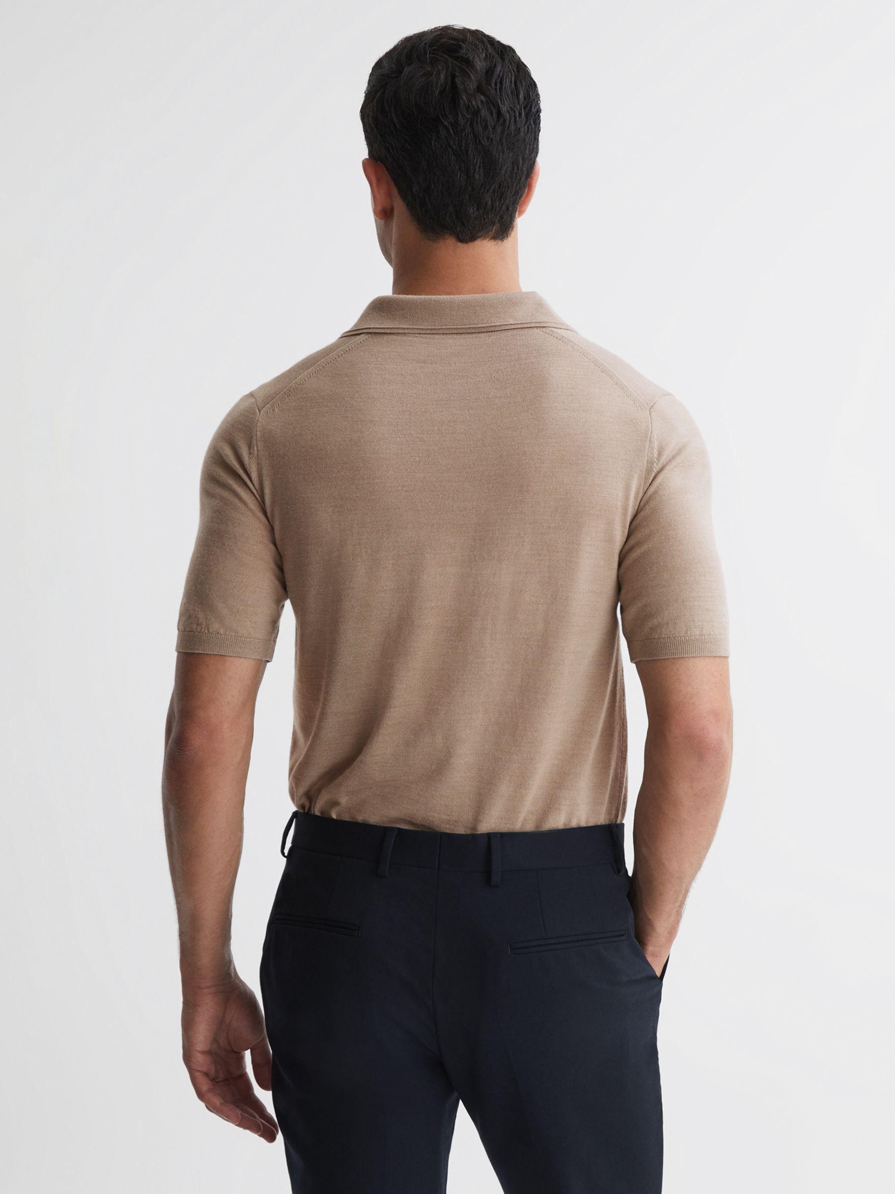 Reiss Duchie Wool Knit Polo Shirt, Mink at John Lewis & Partners