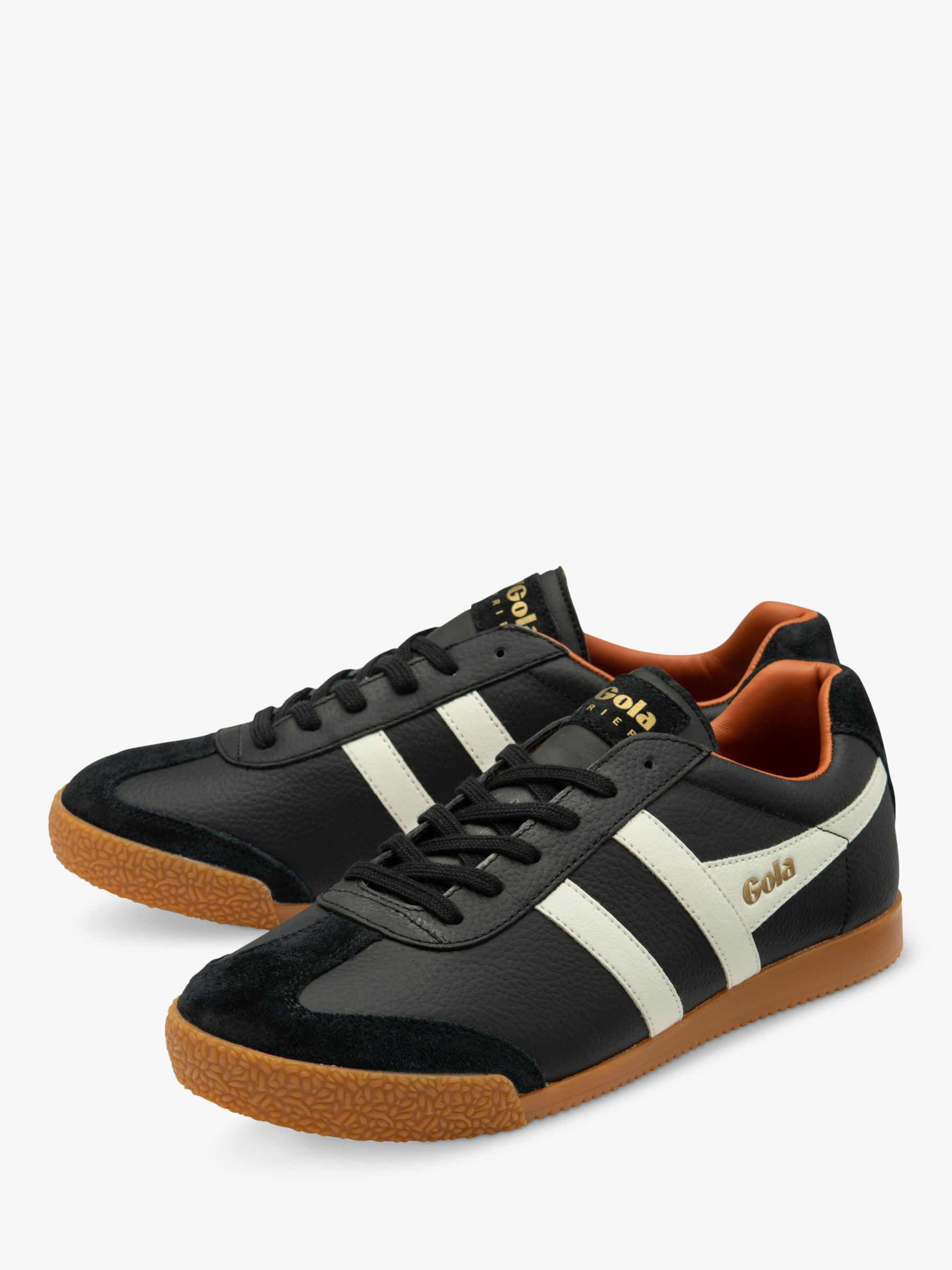Buy Gola Classics Harrier Leather Lace Up Trainers, Black/White/Orange Online at johnlewis.com