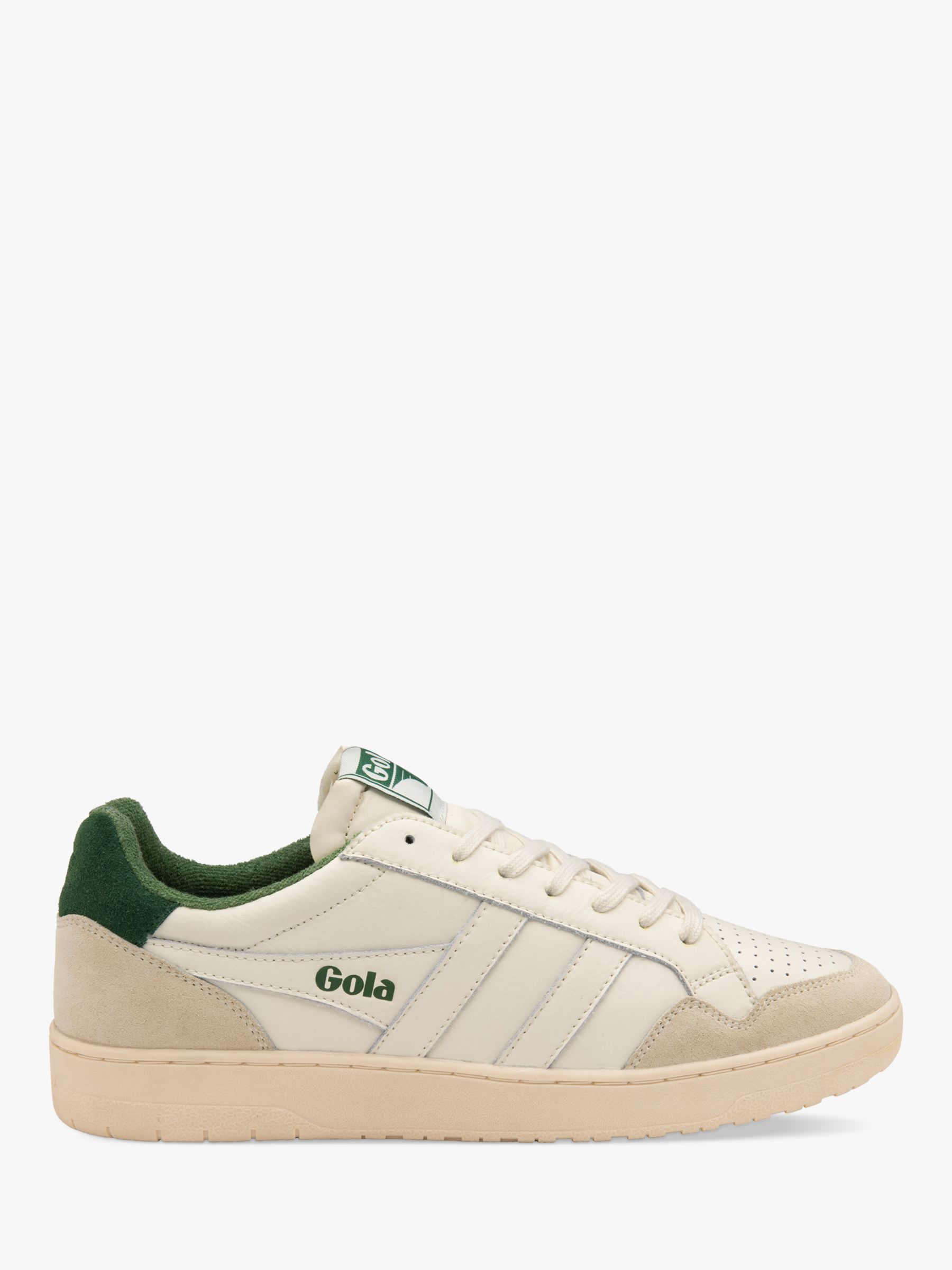 Gola Eagle Leather Lace Up Trainers, Off White/Evergreen at John Lewis ...
