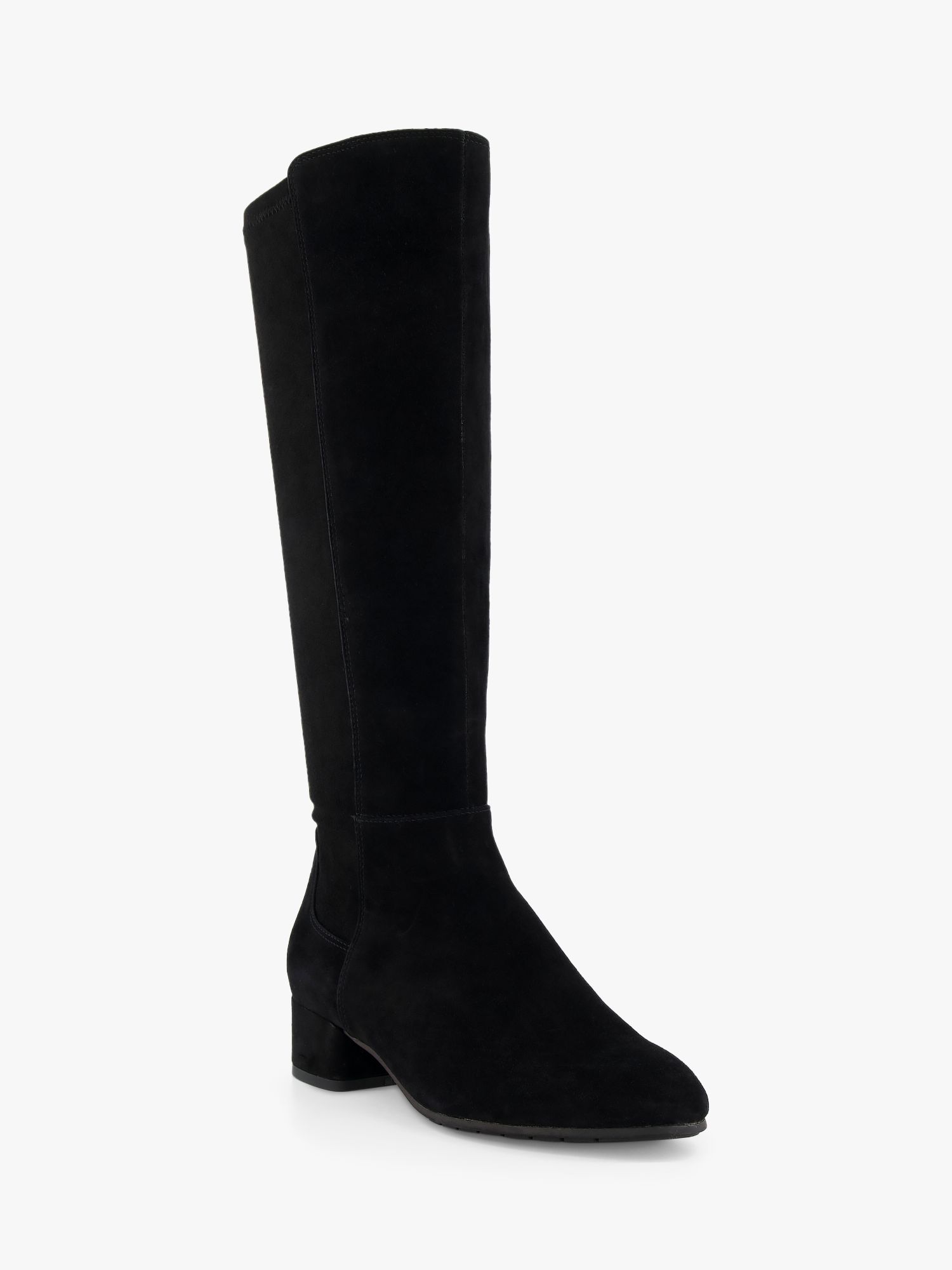 Dune Wide Fit Tayla Suede Knee Length Boot, Black at John Lewis & Partners