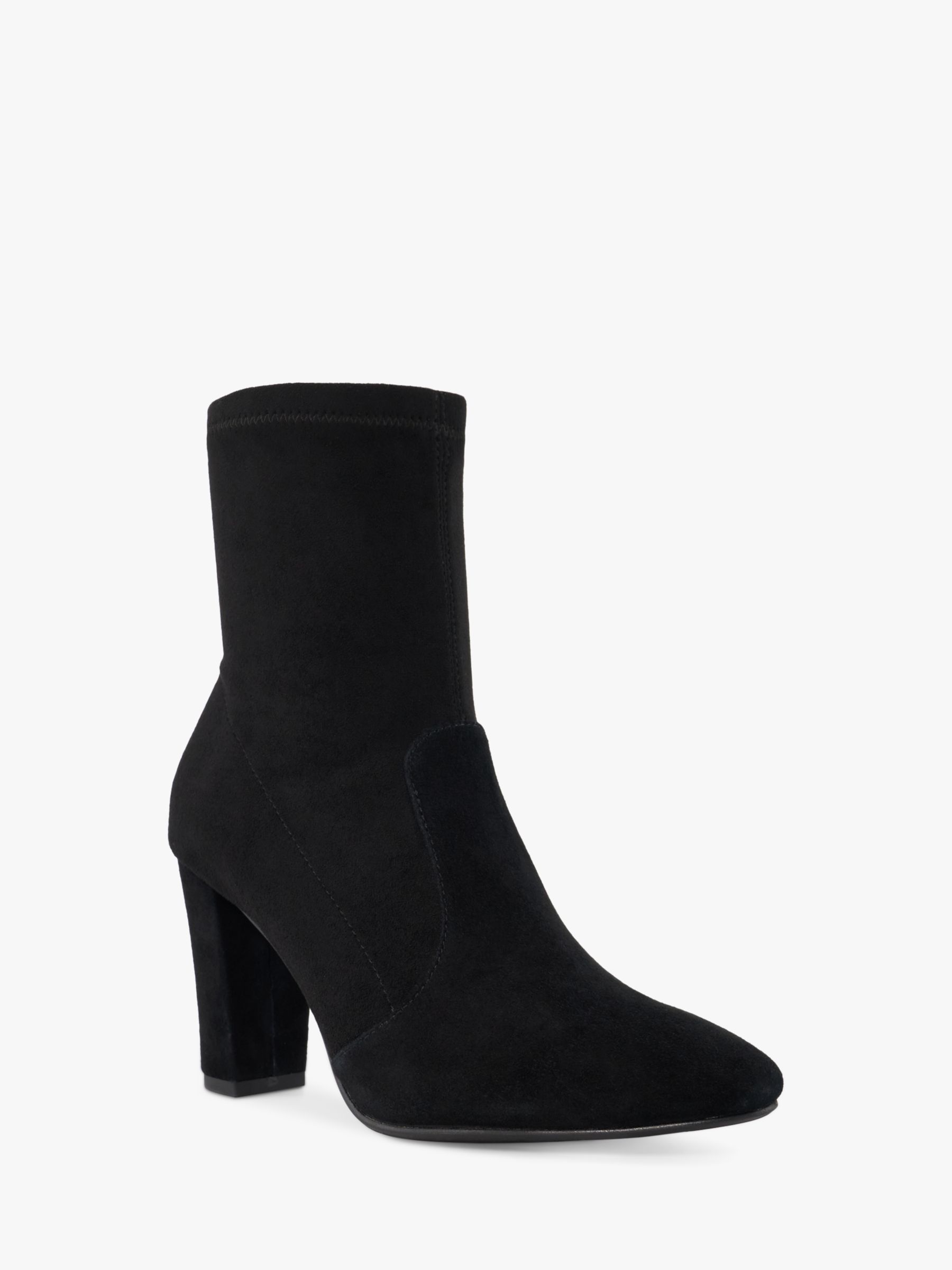 Dune Wide Fit Optical Suede Stretch Sock Block Heel Boots, Black at ...