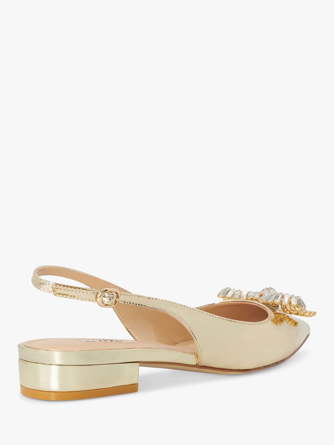 Dune Happiest Patent Bow Embellished Slingback Flats, Gold, 3
