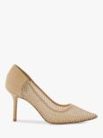 Dune Affect Mesh Pointed Toe Diamante Court Shoes, Ecru