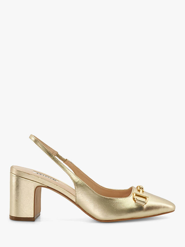 Dune Detailed High Heel Leather Court Shoes, Gold