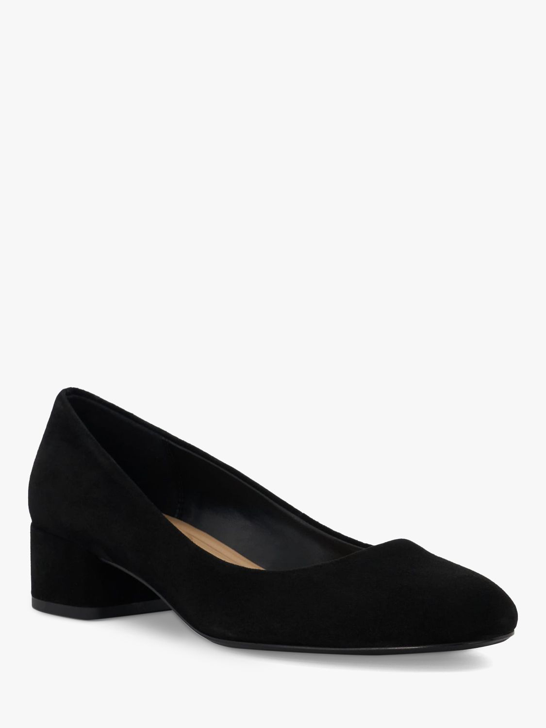 Dune Bracket Block Heel Suede Court Shoes, Black