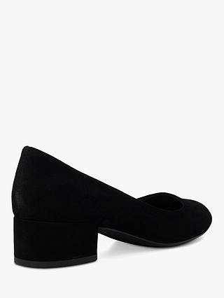 Dune Bracket Block Heel Suede Court Shoes, Black