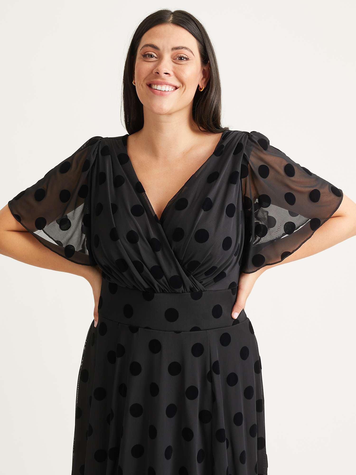 Buy Scarlett & Jo Victoria Spot Print Angel Sleeve Midi Dress, Black Flock Online at johnlewis.com