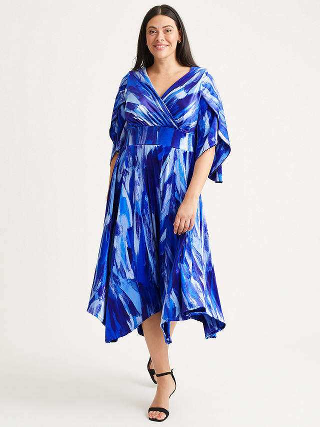 Scarlett & Jo Abstract Print Hanky Hem Midi Dress, Blue
