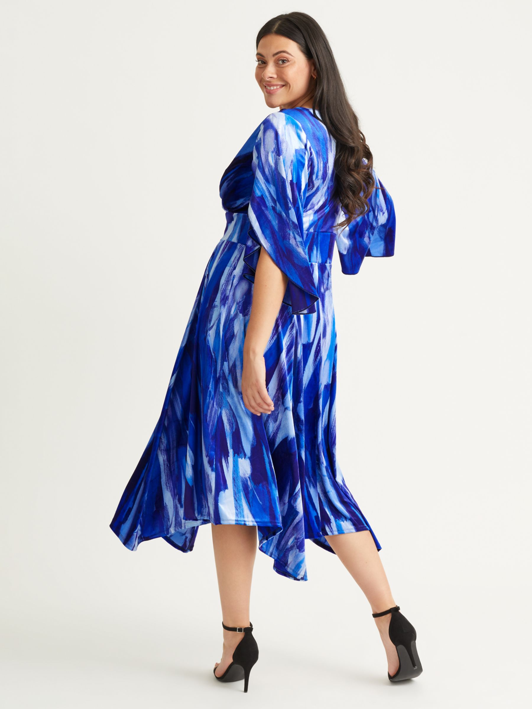 Scarlett & Jo Abstract Print Hanky Hem Midi Dress, Blue, 12