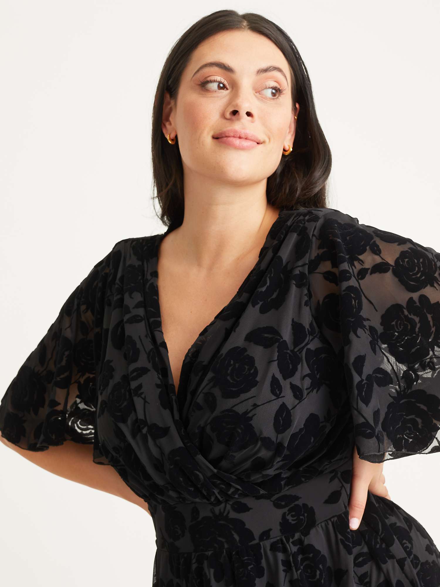 Buy Scarlett & Jo Julie Flock Hanky Hem Midi Dress, Black Online at johnlewis.com