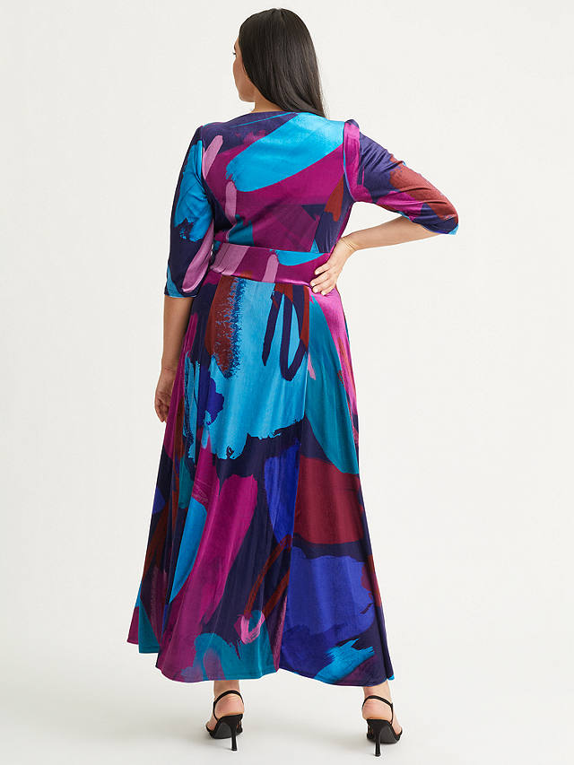 Scarlett & Jo Verity Velvet Abstract Print Maxi Dress, Navy/Teal Multi