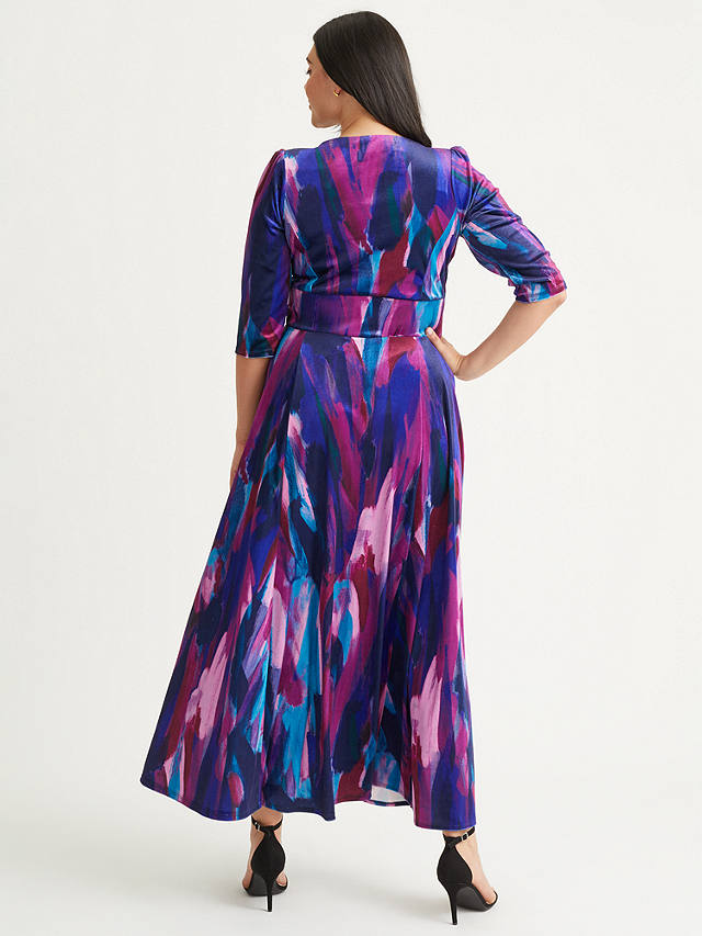 Scarlett & Jo Verity Velvet Abstract Print Maxi Dress, Indigo/Magenta