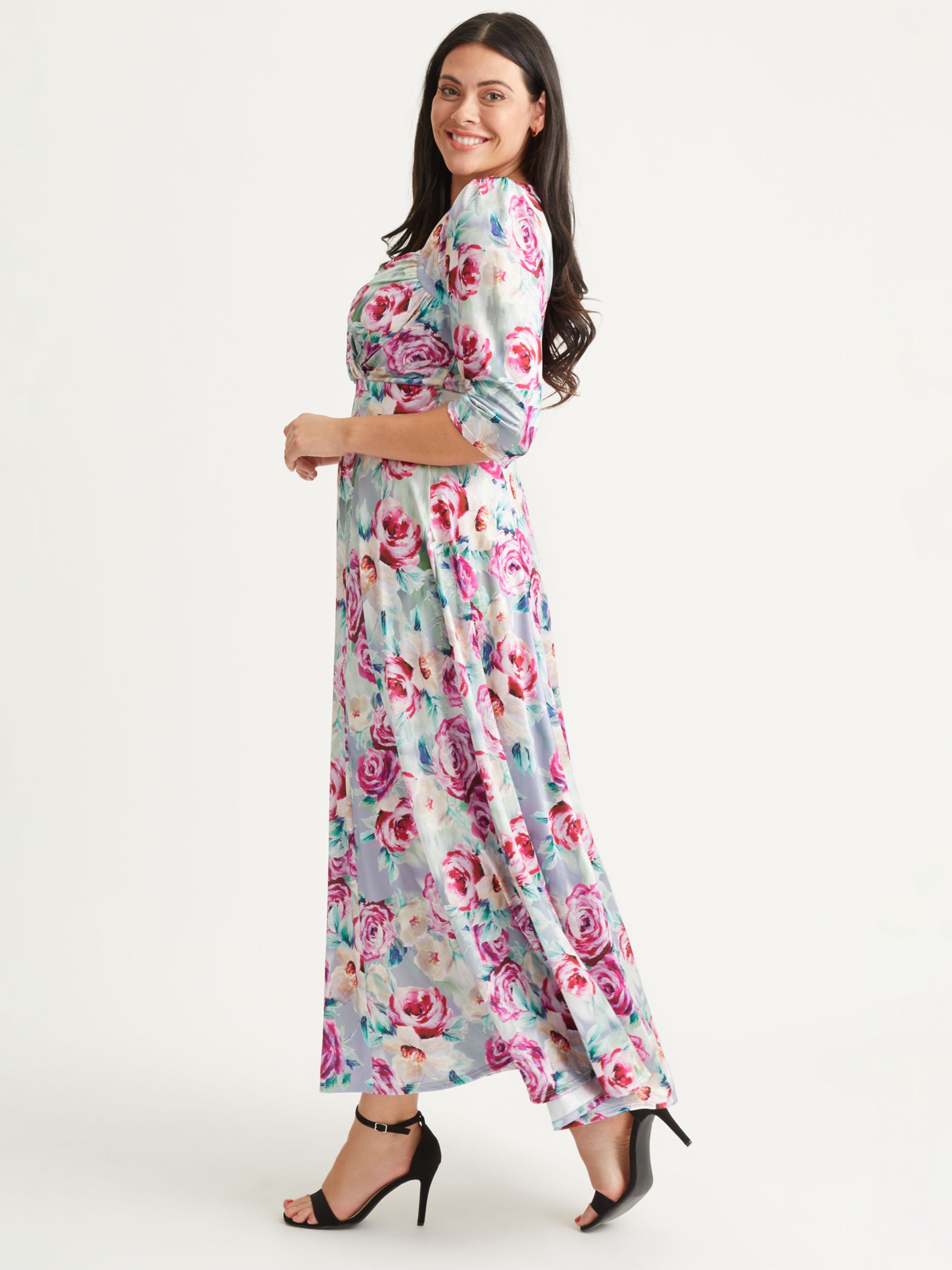 Buy Scarlett & Jo Elizabeth Floral Print Satin Maxi Dress, Silver/Pink Online at johnlewis.com