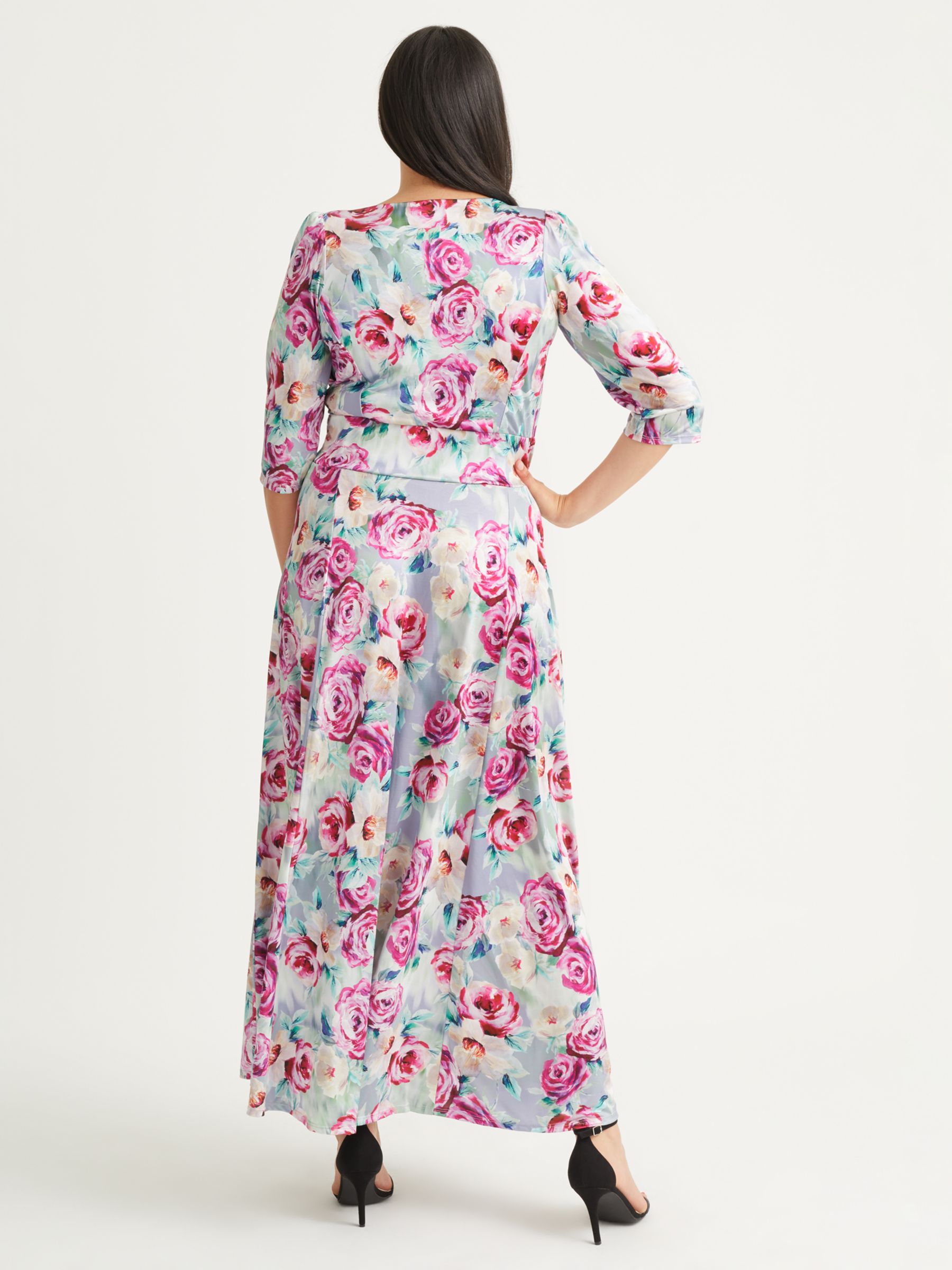 Buy Scarlett & Jo Elizabeth Floral Print Satin Maxi Dress, Silver/Pink Online at johnlewis.com