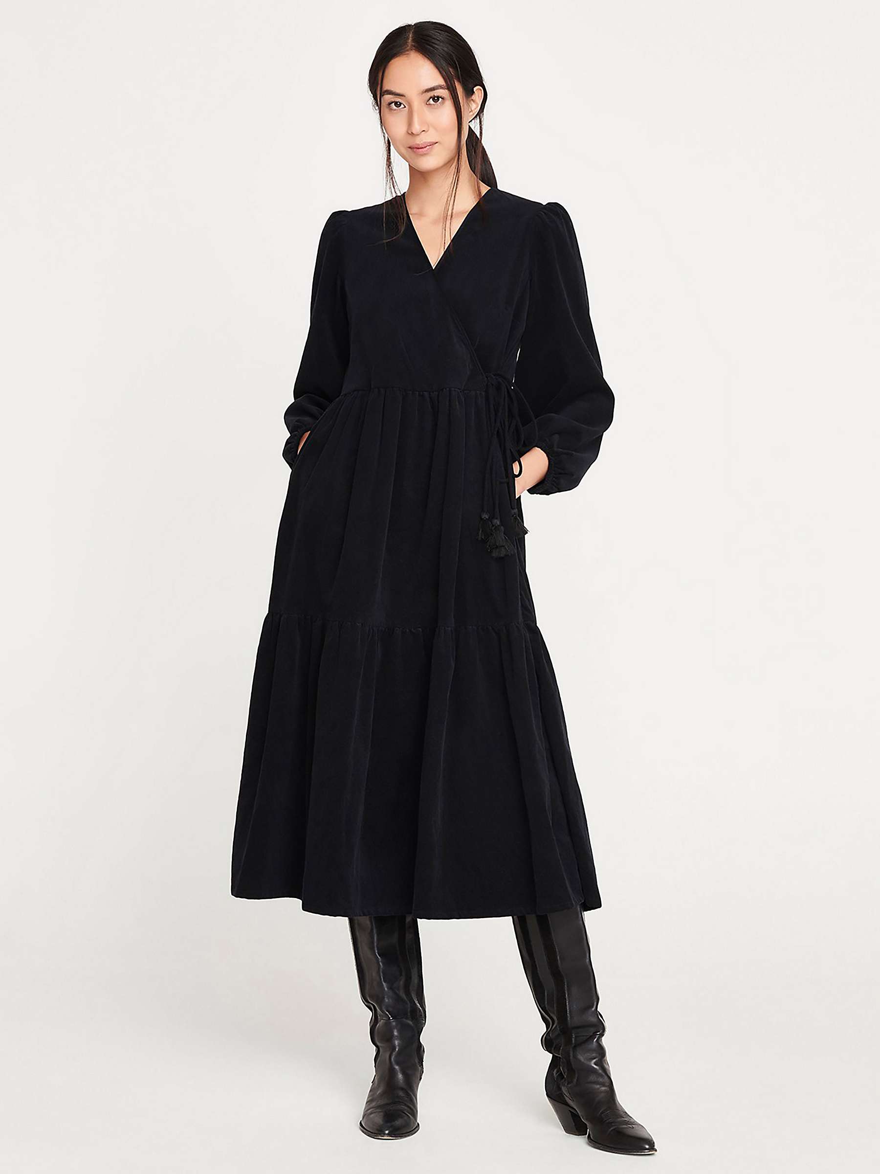 Thought Milou Midi Wrap Dress, Black at John Lewis & Partners