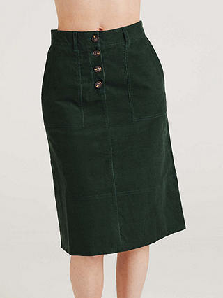Thought Milou Organic Cotton Corduroy Midi Skirt, Forest Green