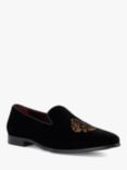 Dune Styless Velvet Crest Loafers, Black, Black