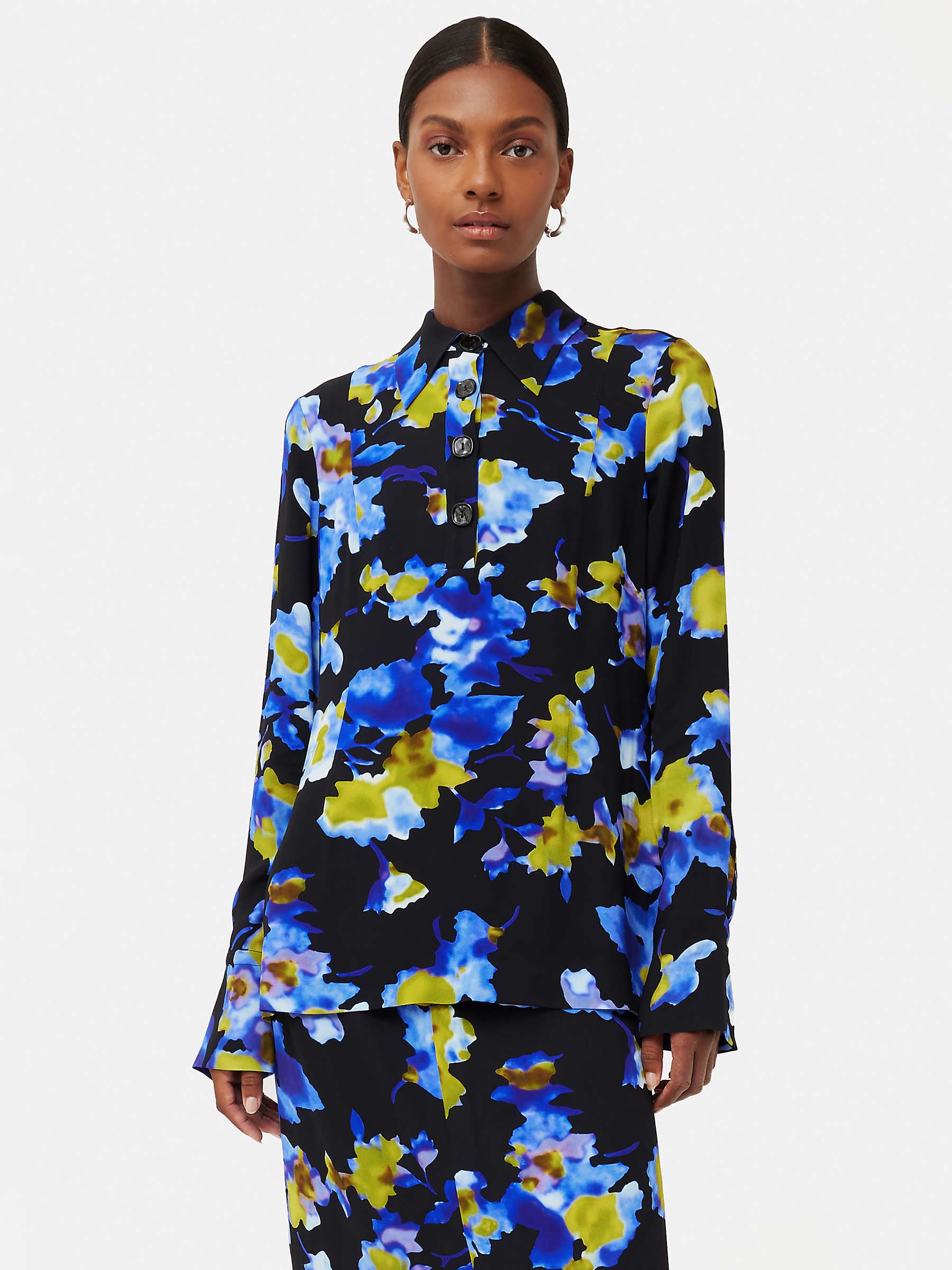Jigsaw Haze Midi Floral Shirt, Blue/Multi at John Lewis & Partners